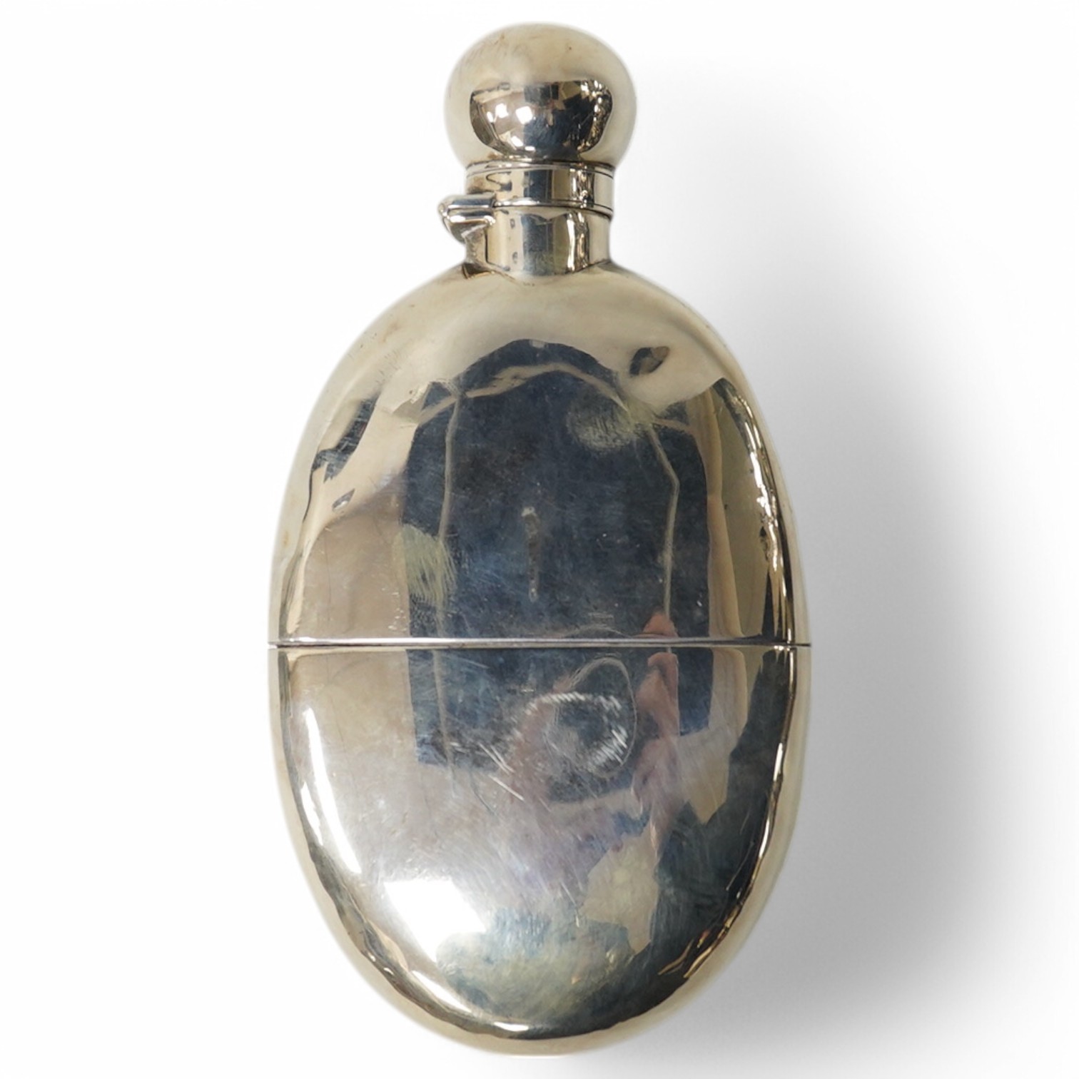 A late Victorian silver oval hip flask, Army & Navy Co-Op Society, London, 1897, 13.8cm, 5.5oz. Condition - poor